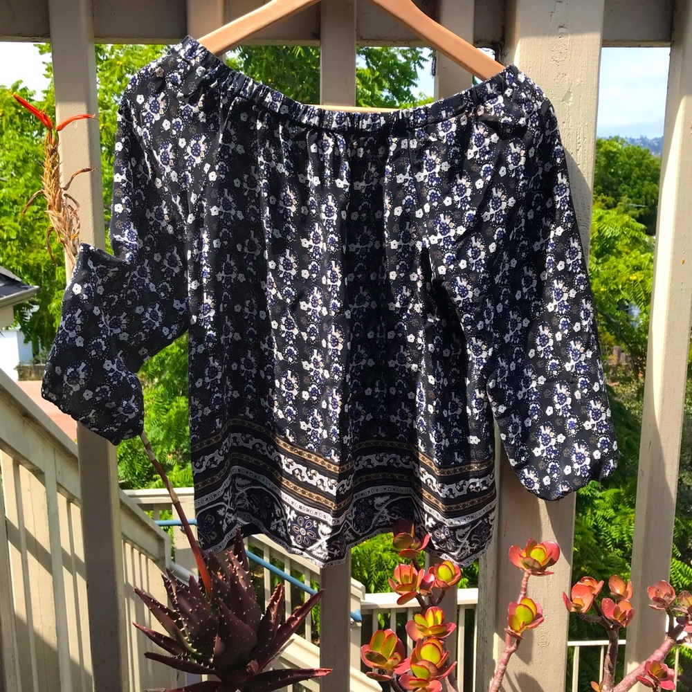 Off Shoulder Black Floral Top